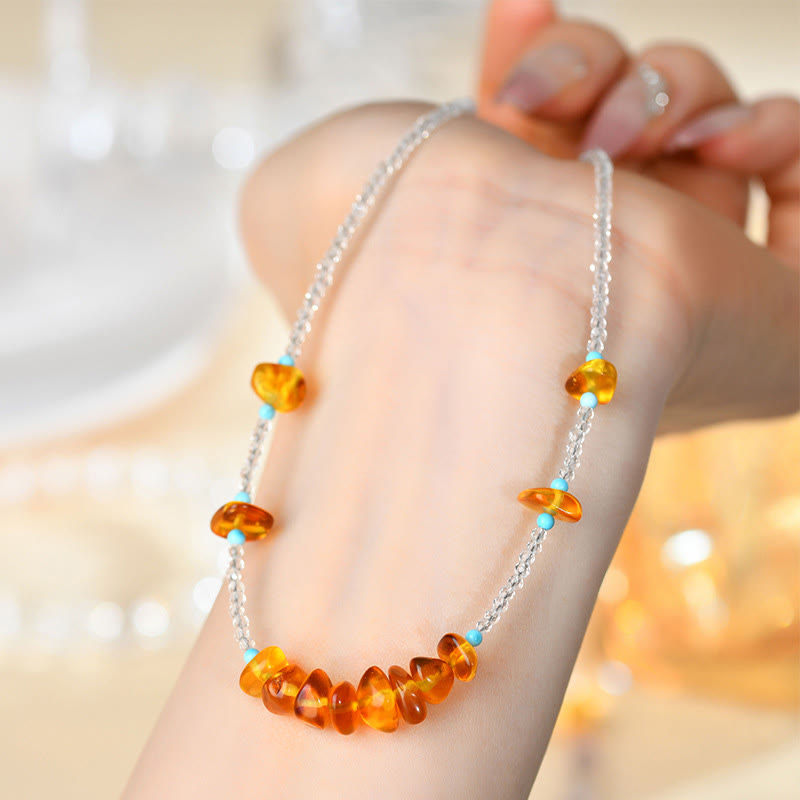 Wear FengShui White Crystal Bead Irregular Amber Clarity Necklace Pendant