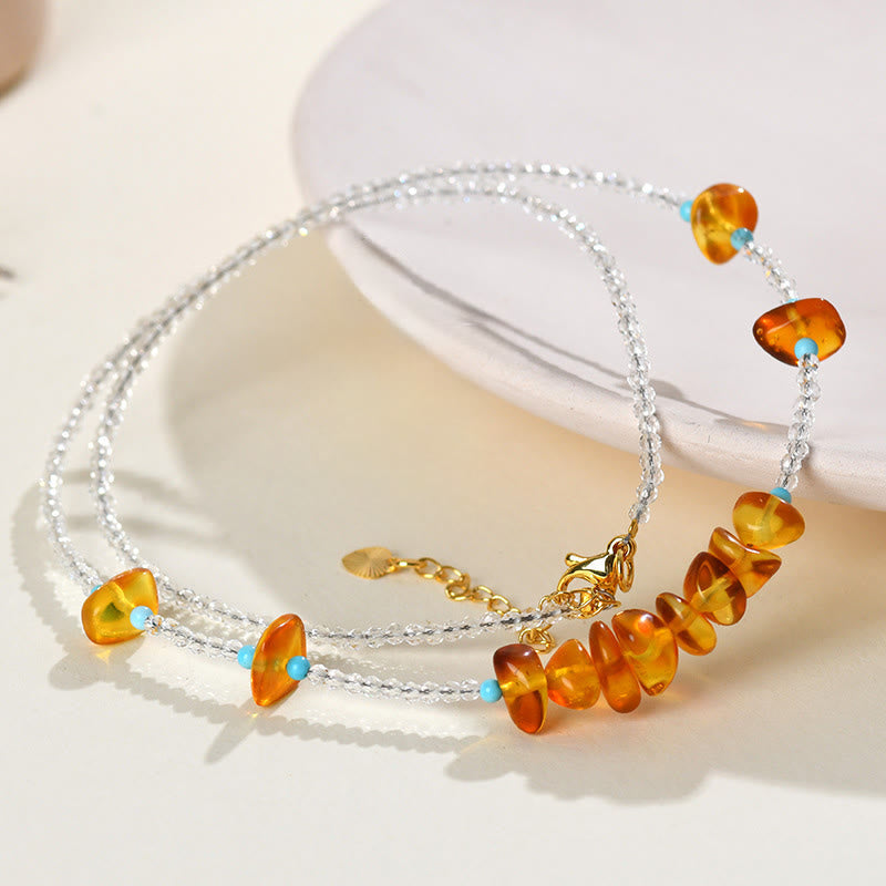 Wear FengShui White Crystal Bead Irregular Amber Clarity Necklace Pendant