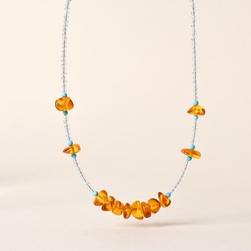 Wear FengShui White Crystal Bead Irregular Amber Clarity Necklace Pendant
