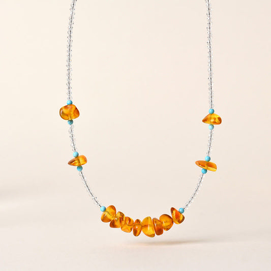 Wear FengShui White Crystal Bead Irregular Amber Clarity Necklace Pendant
