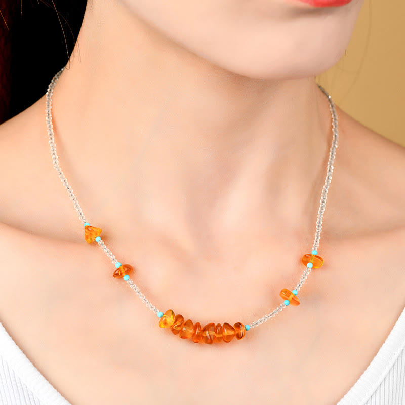 Wear FengShui White Crystal Bead Irregular Amber Clarity Necklace Pendant