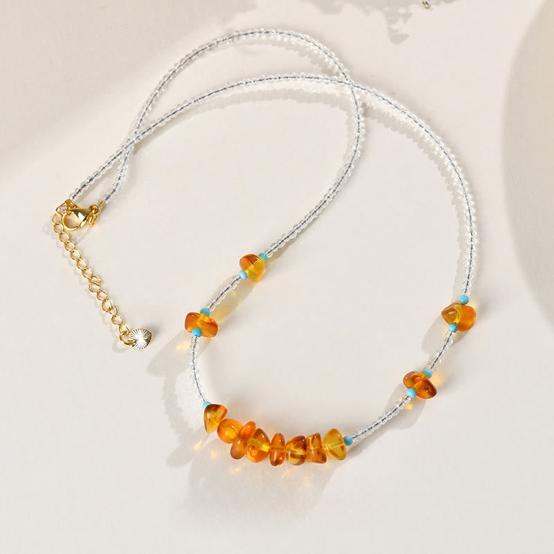 Wear FengShui White Crystal Bead Irregular Amber Clarity Necklace Pendant