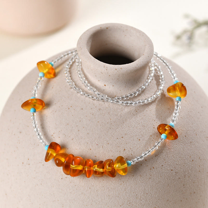 Wear FengShui White Crystal Bead Irregular Amber Clarity Necklace Pendant
