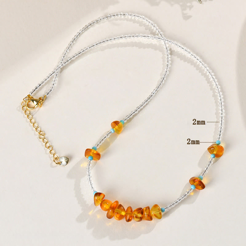 Wear FengShui White Crystal Bead Irregular Amber Clarity Necklace Pendant
