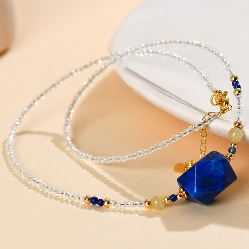 Wear FengShui White Crystal Lazurite Healing Meditation Necklace Pendant