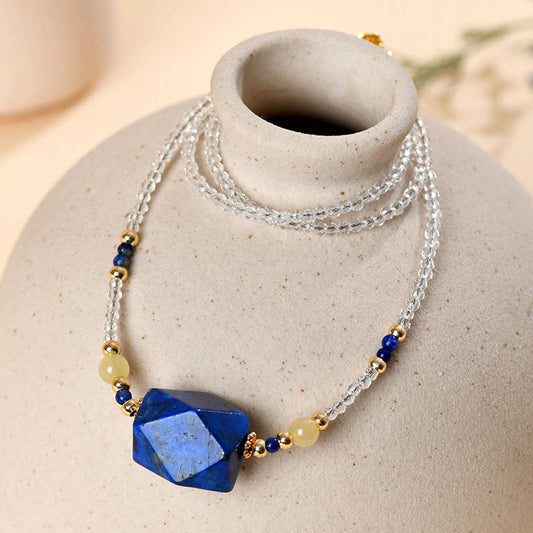 Wear FengShui White Crystal Lazurite Healing Meditation Necklace Pendant