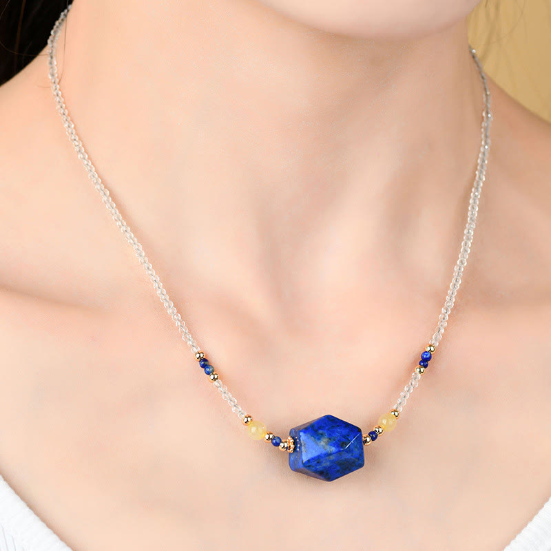 Wear FengShui White Crystal Lazurite Healing Meditation Necklace Pendant