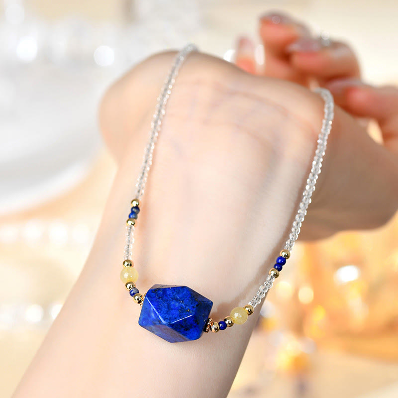 Wear FengShui White Crystal Lazurite Healing Meditation Necklace Pendant