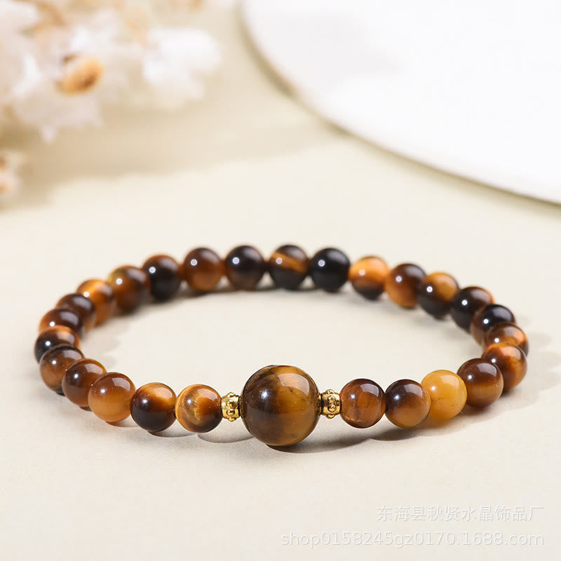Wear FengShui Tiger Eye Black Obsidian Courage Beads Bracelet