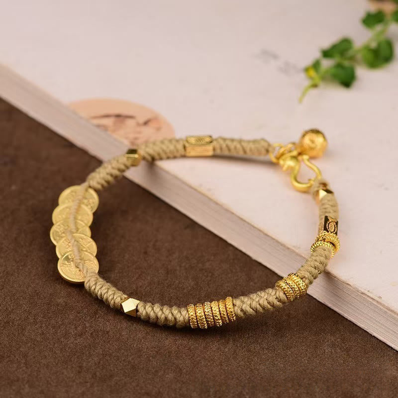 Wear FengShui Handmade Five Emperor Coins Wealth String Braided Bracelet