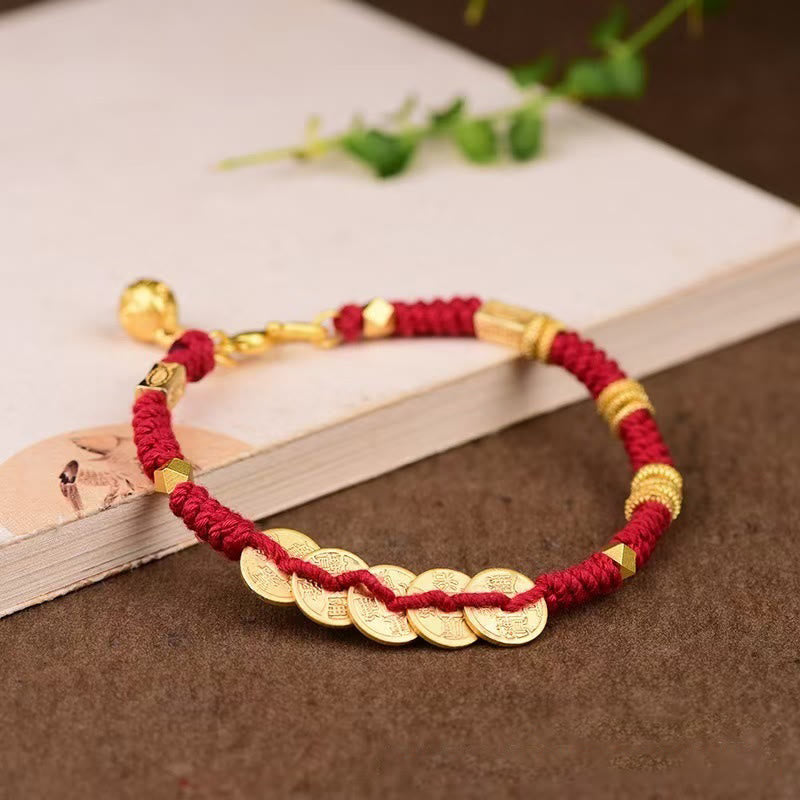 Wear FengShui Handmade Five Emperor Coins Wealth String Braided Bracelet