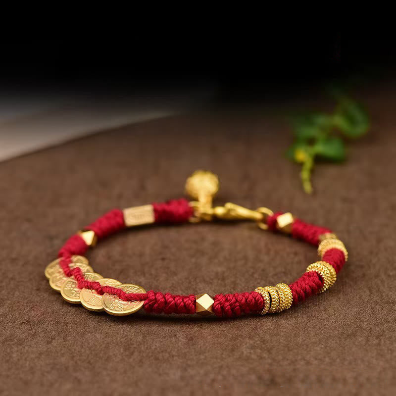 Wear FengShui Handmade Five Emperor Coins Wealth String Braided Bracelet
