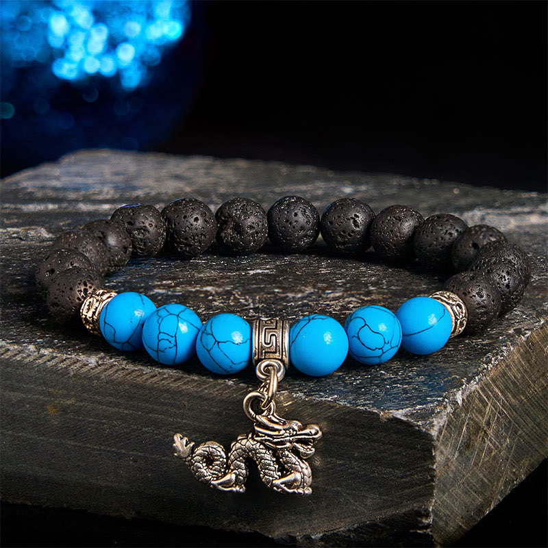 Wear FengShui Black Lava Rock Crystal Beads Animal Pattern Healing Bracelet