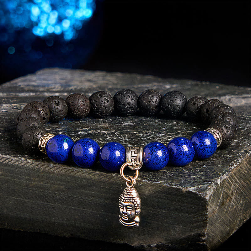 Wear FengShui Black Lava Rock Crystal Beads Animal Pattern Healing Bracelet