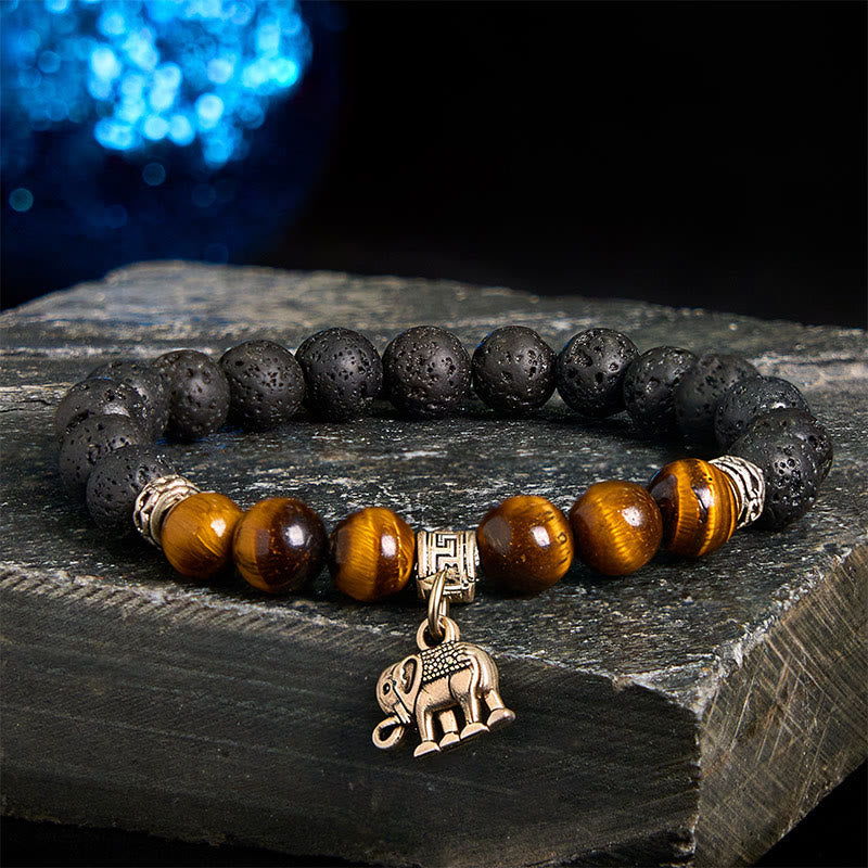 Wear FengShui Black Lava Rock Crystal Beads Animal Pattern Healing Bracelet