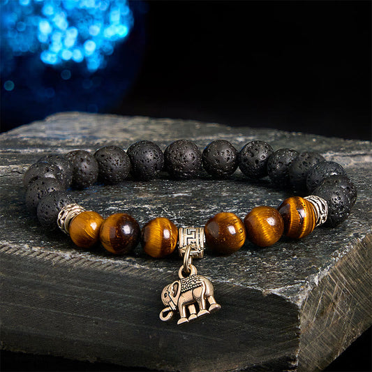 Wear FengShui Black Lava Rock Crystal Beads Animal Pattern Healing Bracelet