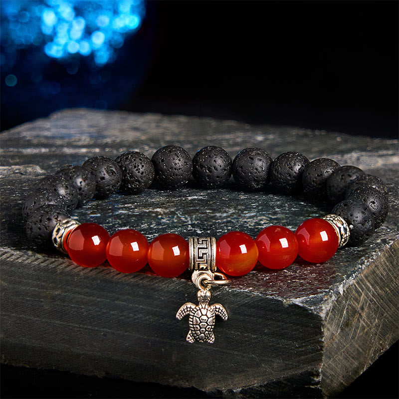 Wear FengShui Black Lava Rock Crystal Beads Animal Pattern Healing Bracelet