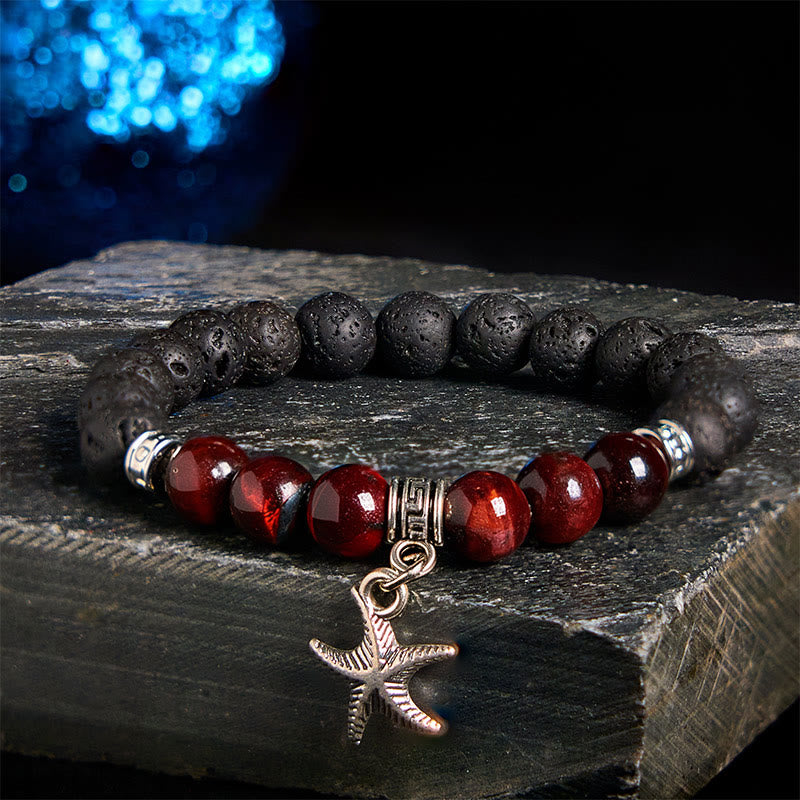 Wear FengShui Black Lava Rock Crystal Beads Animal Pattern Healing Bracelet