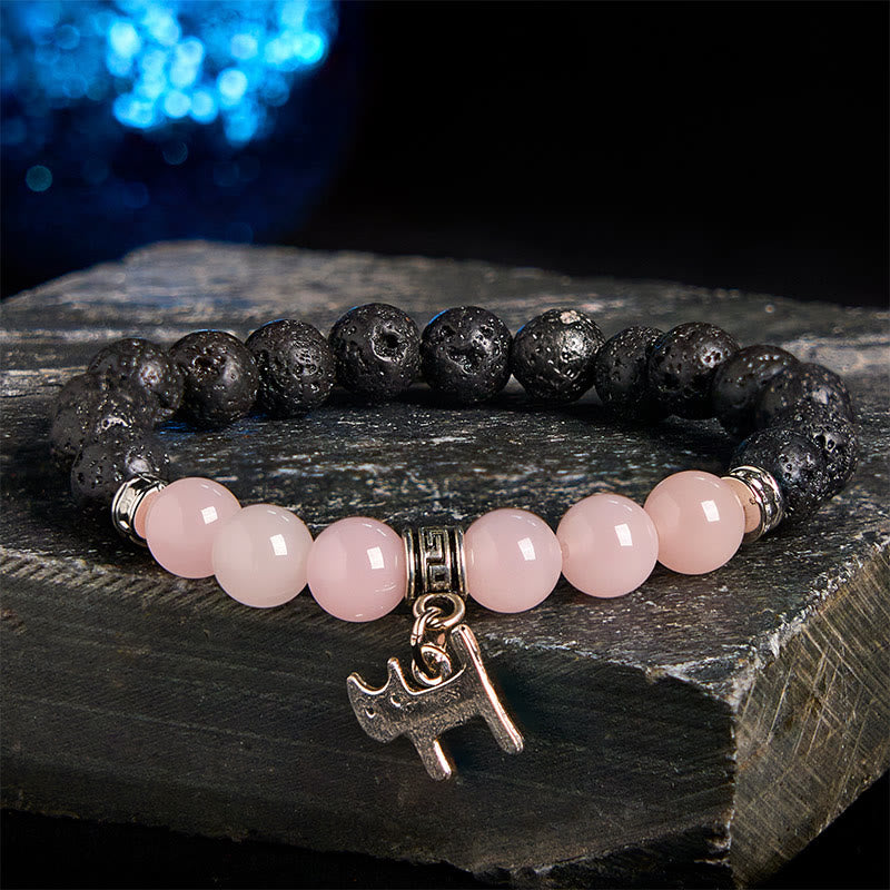 Wear FengShui Black Lava Rock Crystal Beads Animal Pattern Healing Bracelet