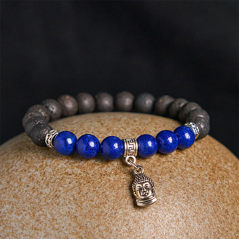 Wear FengShui Black Lava Rock Crystal Beads Animal Pattern Healing Bracelet