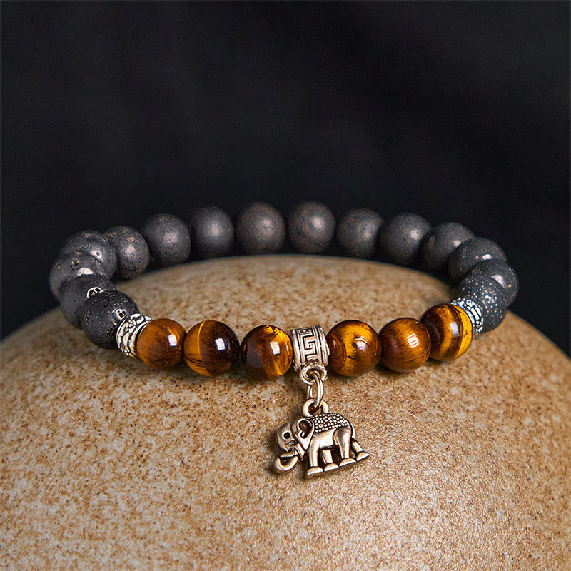 Wear FengShui Black Lava Rock Crystal Beads Animal Pattern Healing Bracelet
