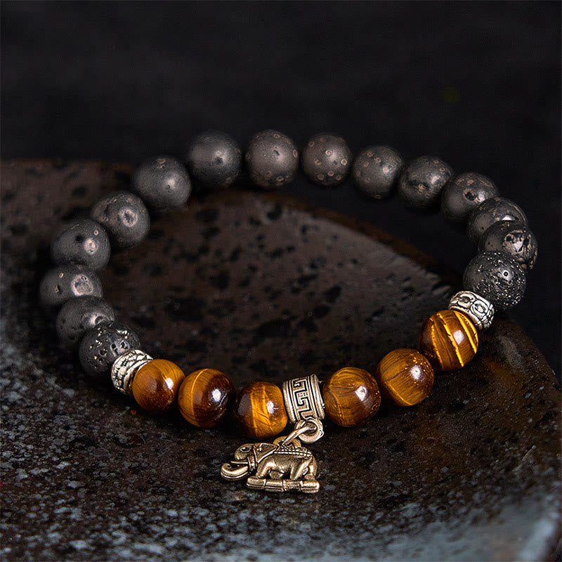 Wear FengShui Black Lava Rock Crystal Beads Animal Pattern Healing Bracelet