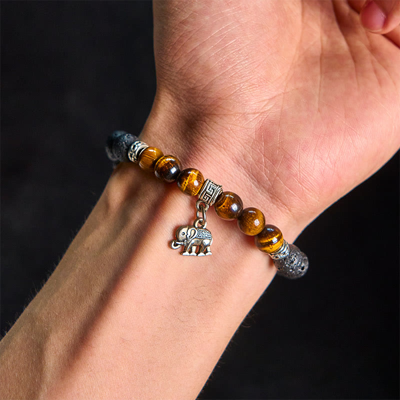 Wear FengShui Black Lava Rock Crystal Beads Animal Pattern Healing Bracelet