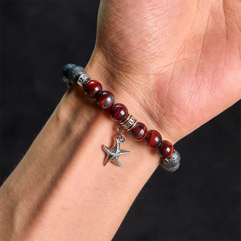 Wear FengShui Black Lava Rock Crystal Beads Animal Pattern Healing Bracelet