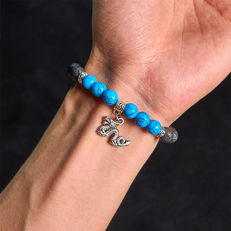Wear FengShui Black Lava Rock Crystal Beads Animal Pattern Healing Bracelet