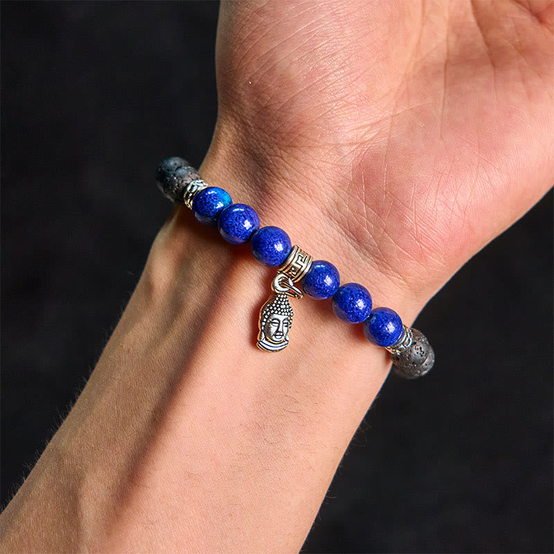 Wear FengShui Black Lava Rock Crystal Beads Animal Pattern Healing Bracelet