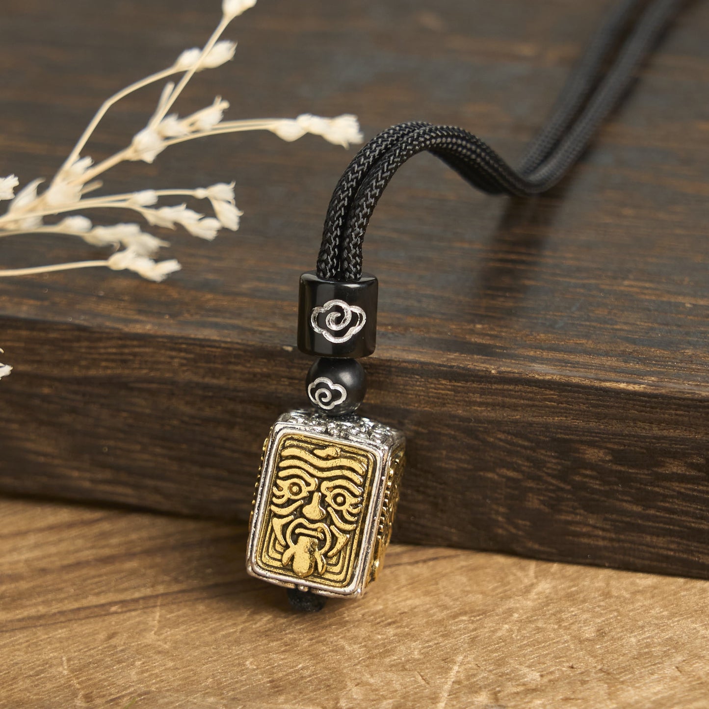 Wear FengShui Tibetan Zakiram Goddess Of Wealth Protection Rope Square Necklace Pendant