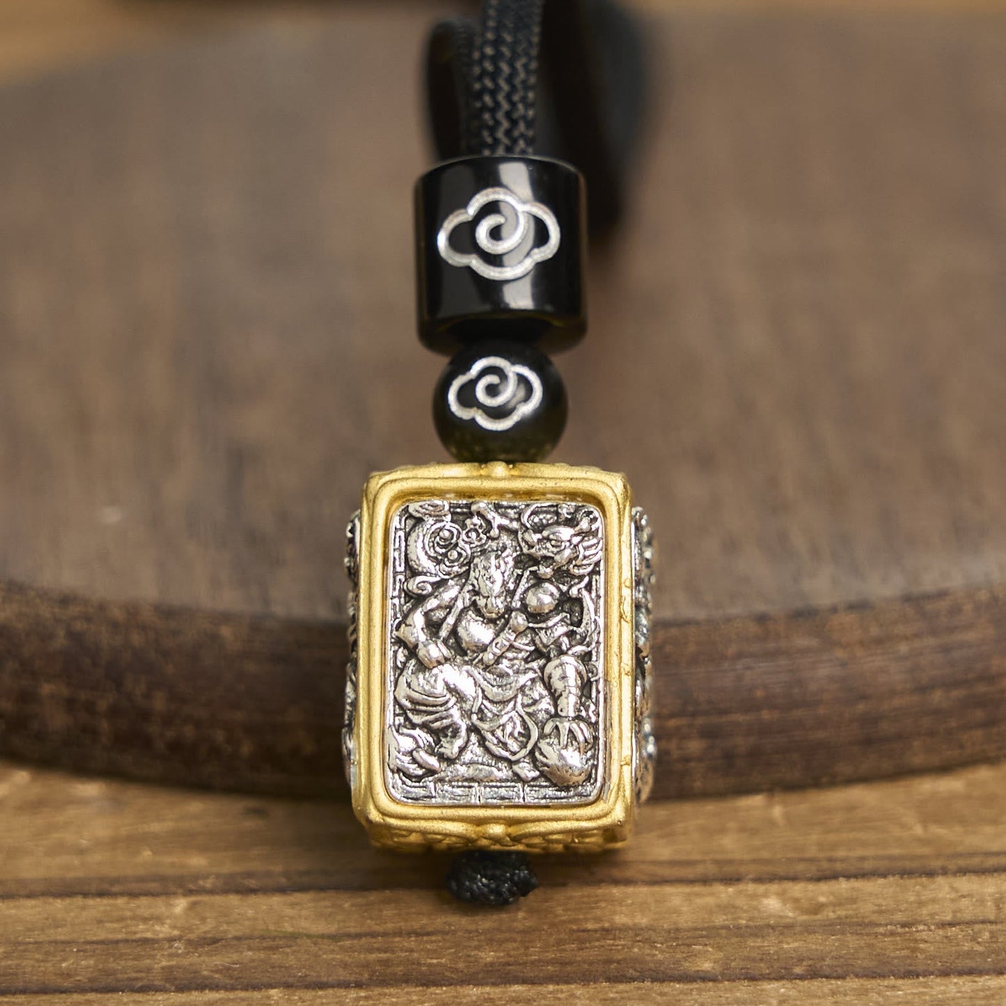 Wear FengShui Tibetan Zakiram Goddess Of Wealth Protection Rope Square Necklace Pendant