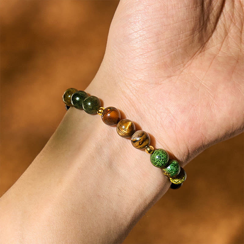 Wear FengShui Turquoise Tiger Eye Beads Glass Balance Serenity Bracelet