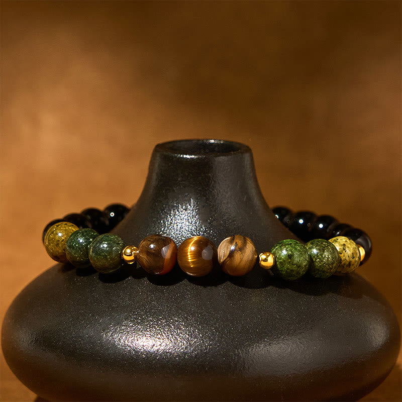 Wear FengShui Turquoise Tiger Eye Beads Glass Balance Serenity Bracelet