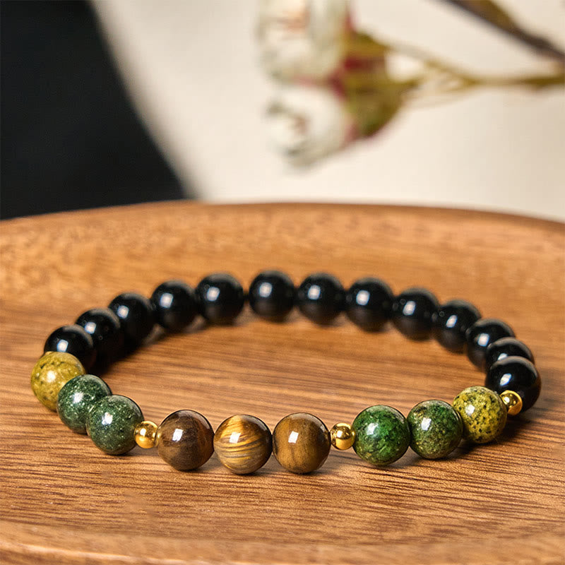 Wear FengShui Turquoise Tiger Eye Beads Glass Balance Serenity Bracelet