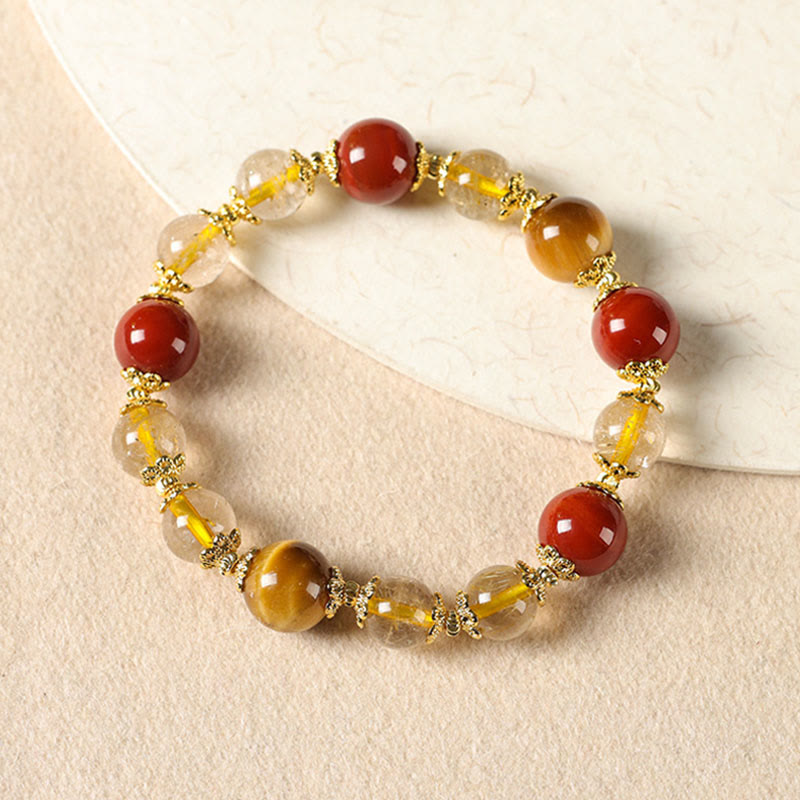 Wear FengShui Natural Golden Rutilated Quartz Tiger Eye Beads Wealth Bracelet