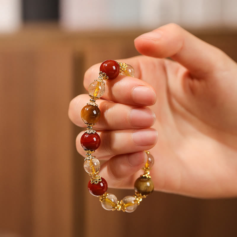 Wear FengShui Natural Golden Rutilated Quartz Tiger Eye Beads Wealth Bracelet