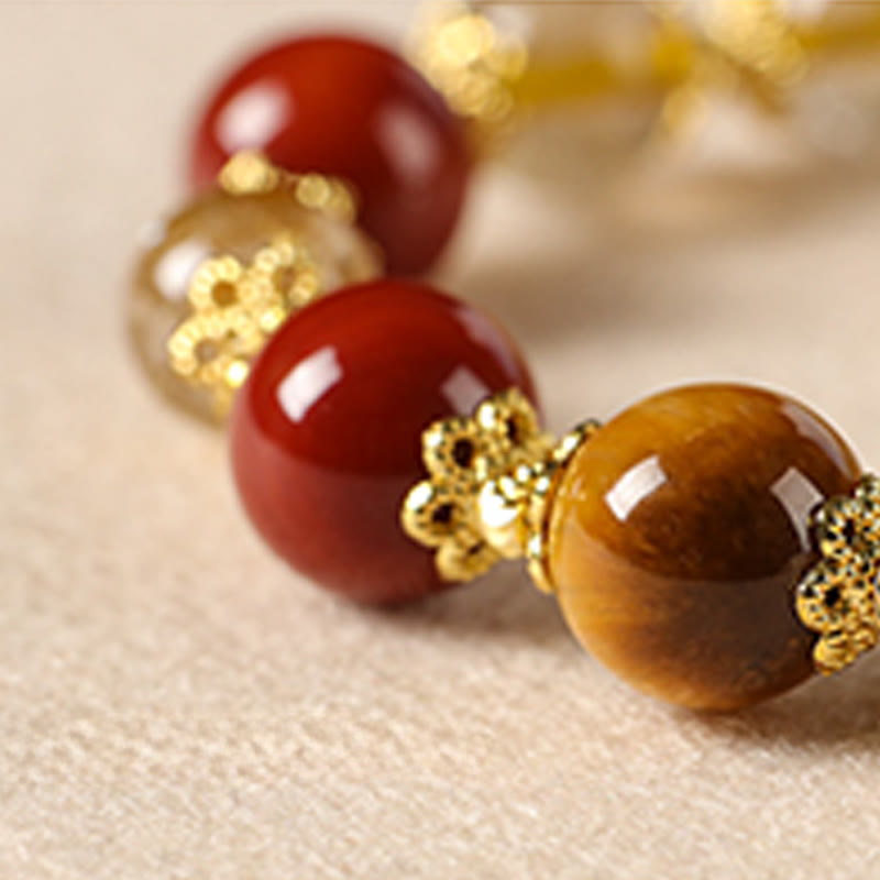 Wear FengShui Natural Golden Rutilated Quartz Tiger Eye Beads Wealth Bracelet