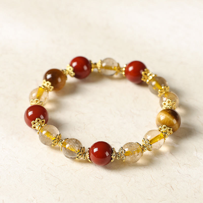 Wear FengShui Natural Golden Rutilated Quartz Tiger Eye Beads Wealth Bracelet