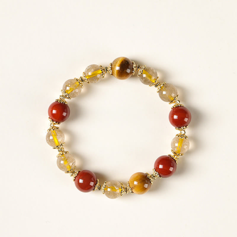Wear FengShui Natural Golden Rutilated Quartz Tiger Eye Beads Wealth Bracelet