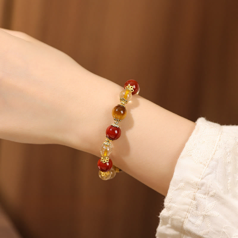 Wear FengShui Natural Golden Rutilated Quartz Tiger Eye Beads Wealth Bracelet