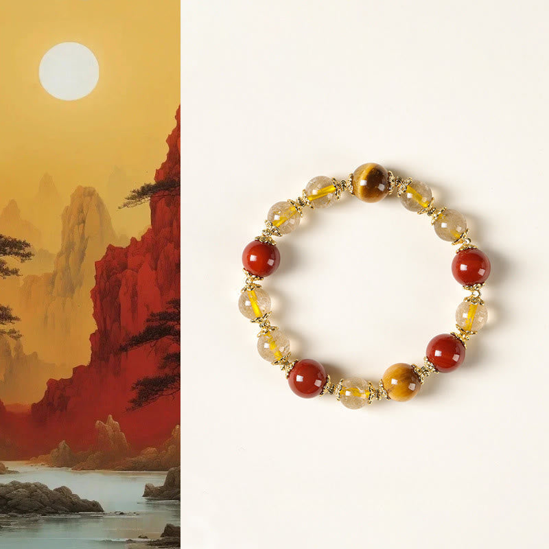 Wear FengShui Natural Golden Rutilated Quartz Tiger Eye Beads Wealth Bracelet