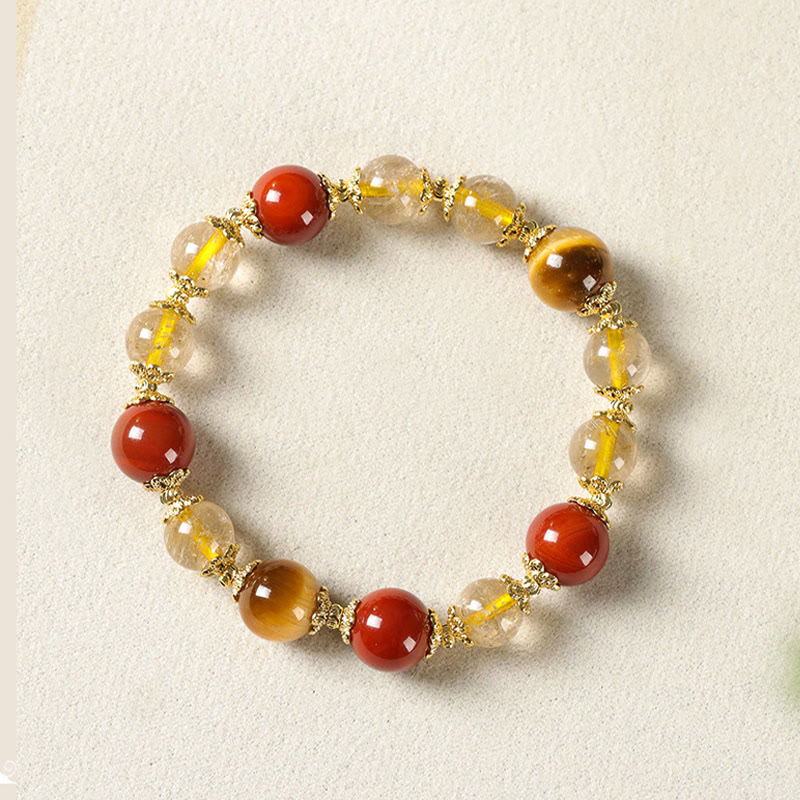 Wear FengShui Natural Golden Rutilated Quartz Tiger Eye Beads Wealth Bracelet