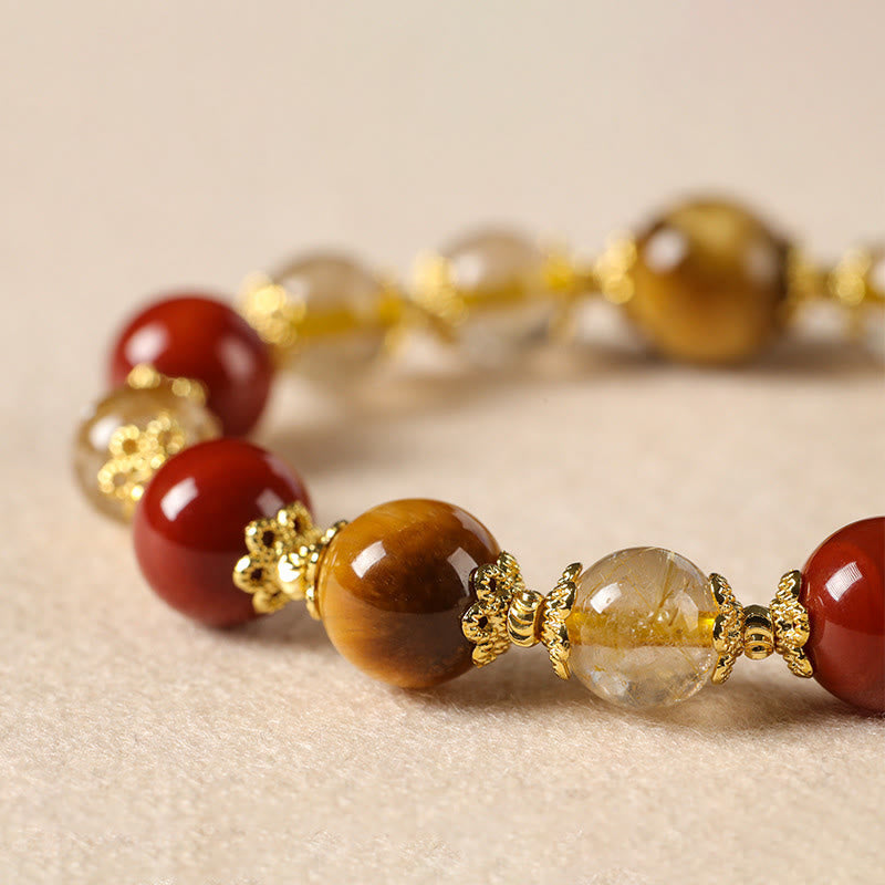 Wear FengShui Natural Golden Rutilated Quartz Tiger Eye Beads Wealth Bracelet