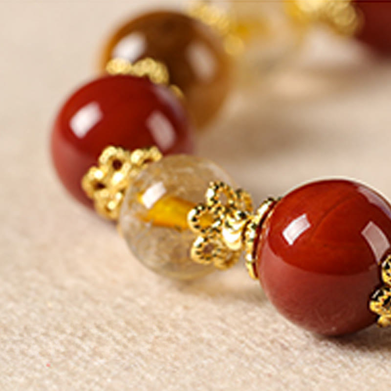 Wear FengShui Natural Golden Rutilated Quartz Tiger Eye Beads Wealth Bracelet