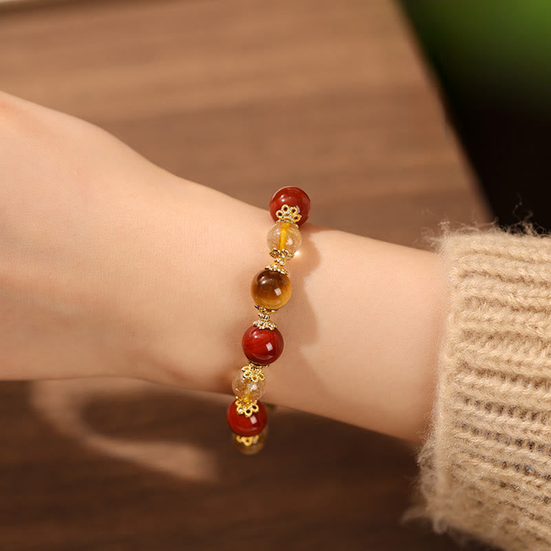Wear FengShui Natural Golden Rutilated Quartz Tiger Eye Beads Wealth Bracelet