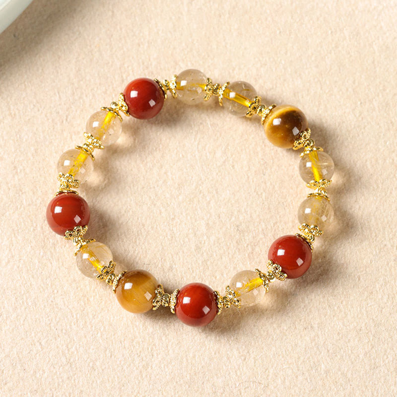 Wear FengShui Natural Golden Rutilated Quartz Tiger Eye Beads Wealth Bracelet