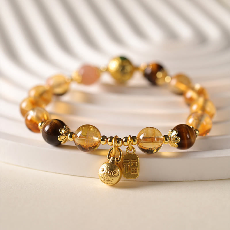 Wear FengShui Natural Citrine Fu Character Lucky Beast Prosperity Bracelet