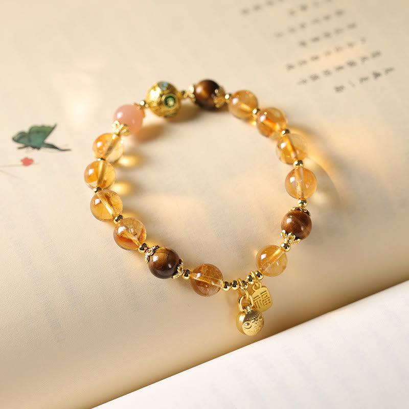 Wear FengShui Natural Citrine Fu Character Lucky Beast Prosperity Bracelet