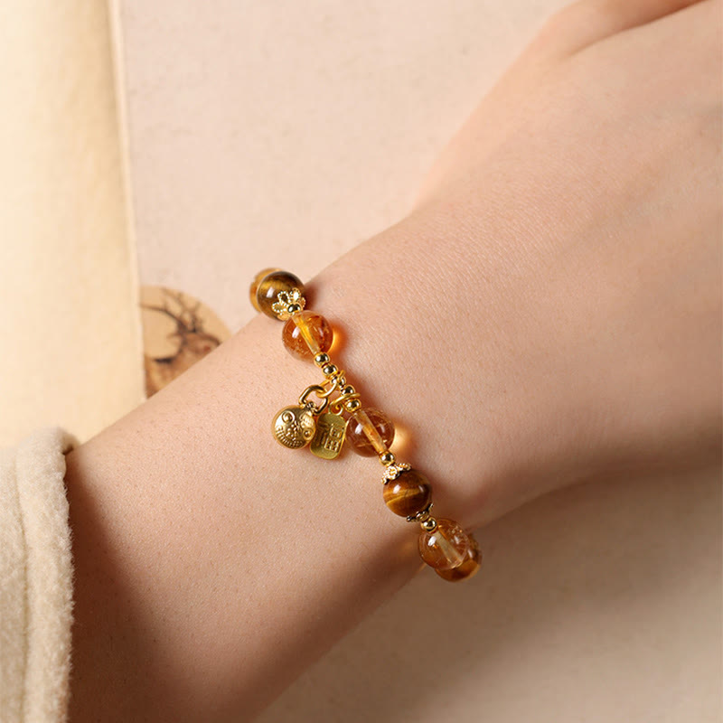 Wear FengShui Natural Citrine Fu Character Lucky Beast Prosperity Bracelet